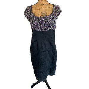 🍒 2/$20 🍒 Black A line Dress with Floral Slightly Ruffled Top sz 13